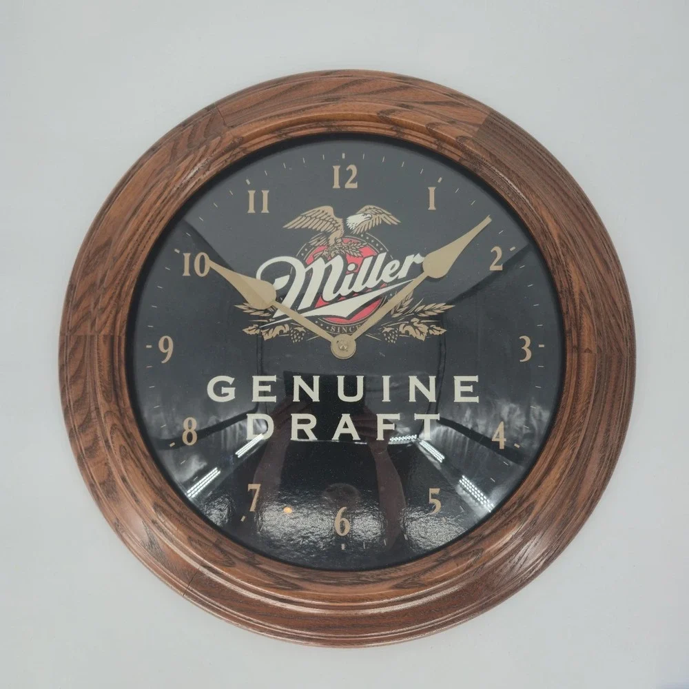 Vintage 1997 Miller Genuine Draft Beer Wood Wall Clock 16 Inch Parts REPAIR USA